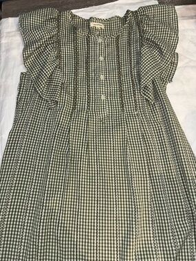 Max Studio Green Gingham Flutter Sleeve Embroidered Dress L